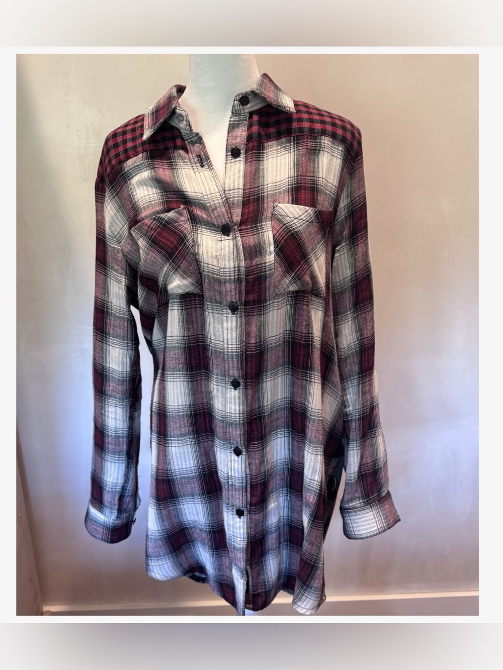 Tolani Plaid Elephant-Print Shirt Dress/Tunic, Size S